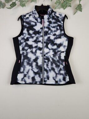 N'VO Women’s Size L Black White abstract Sleeveless Vest Stretch with Pockets